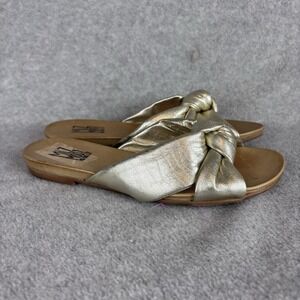 Miz Mooz Leather Wide Knot Detail Slide Sandals Aliza Gold Size 8.5